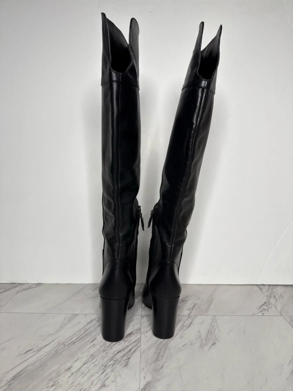 Tory Burch Black Leather Over The Knee Heeled Boot 5 1/2 M